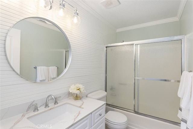 1225 Old Hickory Rd, Corona, CA 92882 - full bath featuring crown molding, vanity, and combined bath / shower with glass door