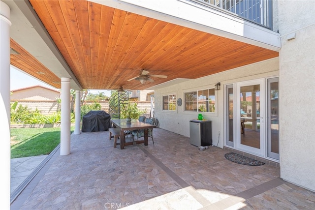 1225 Old Hickory Rd, Corona, CA 92882 - view of patio / terrace featuring area for grilling, outdoor dining area, and ceiling fan