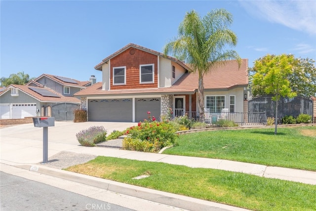 1225 Old Hickory Rd, Corona, CA 92882 - traditional-style home featuring a garage, a tiled roof, driveway, and stone siding