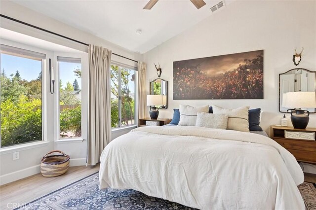 215 Meadowlark Rd, Paso Robles, CA 93446 - bedroom featuring vaulted ceiling, wood finished floors, and ceiling fan