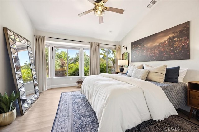 215 Meadowlark Rd, Paso Robles, CA 93446 - bedroom with vaulted ceiling, light wood-style floors, and a ceiling fan