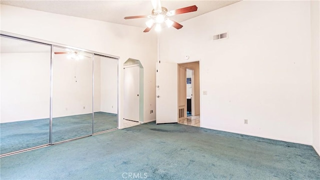 7339 Greenbriar Pl, Rancho Cucamonga, CA 91730 - unfurnished bedroom with carpet floors, vaulted ceiling, and a ceiling fan