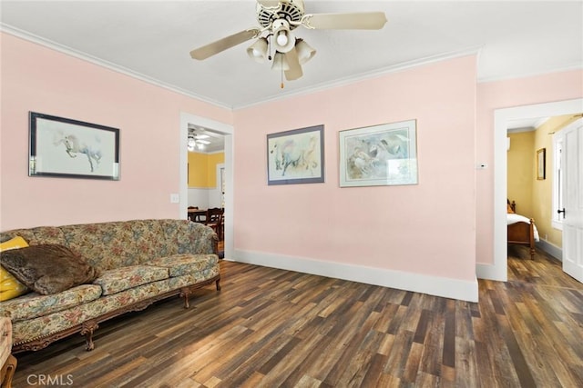 2725 W Sacramento Ave, Chico, CA 95973 - living area featuring a ceiling fan, crown molding, and wood finished floors
