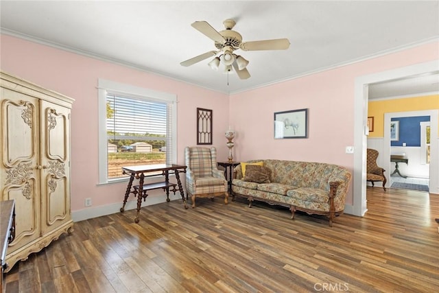 2725 W Sacramento Ave, Chico, CA 95973 - sitting room featuring wood finished floors, crown molding, and a ceiling fan