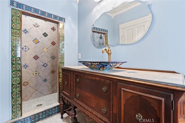 2725 W Sacramento Ave, Chico, CA 95973 - bathroom featuring vanity, a tile shower, and tile patterned floors