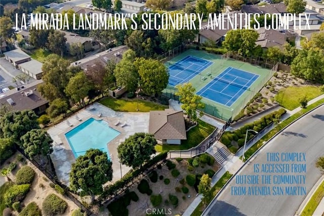 15927 Alta Vista Dr Unit D, La Mirada, CA 90638 - aerial overview of property's location with a pool