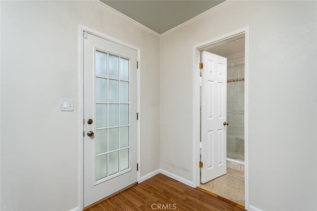11162 Barman Ave, Culver City, CA 90230 - doorway to outside featuring baseboards and ornamental molding