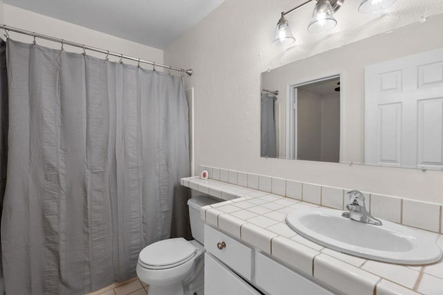 3423 Del Este Way, Oceanside, CA 92056 - full bathroom with decorative backsplash, vanity, tile patterned floors, and a shower with shower curtain