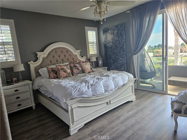 785 Harbor Cliff Way Unit 177, Oceanside, CA 92054 - bedroom featuring access to outside, wood finished floors, and ceiling fan