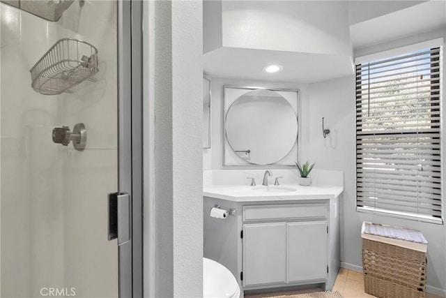 1346 Tourney Hill Ln Unit 67, Nipomo, CA 93444 - full bathroom featuring a stall shower, vanity, and tile patterned flooring