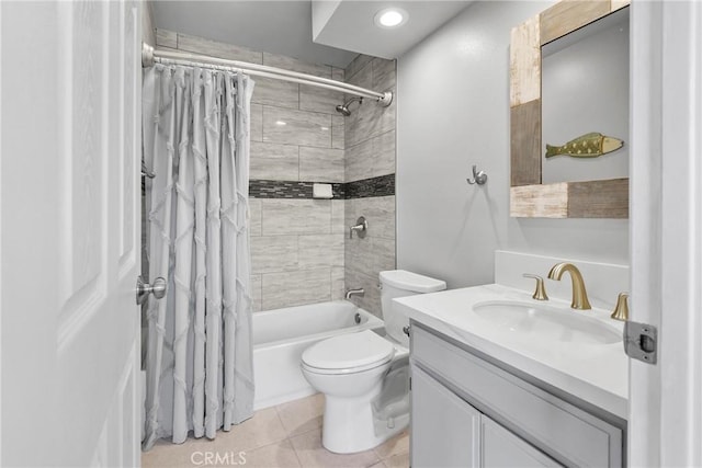 1346 Tourney Hill Ln Unit 67, Nipomo, CA 93444 - bathroom featuring vanity, shower / bath combo, tile patterned floors, and recessed lighting