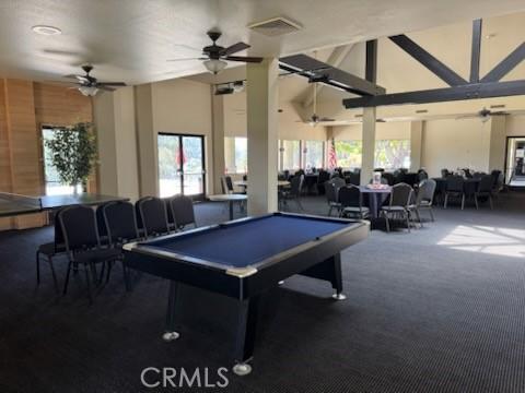 1346 Tourney Hill Ln Unit 67, Nipomo, CA 93444 - rec room featuring carpet flooring, billiards, and ceiling fan