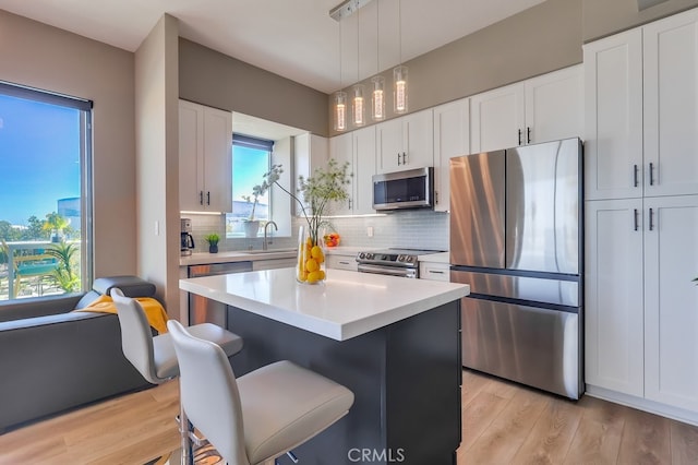 488 E Ocean Blvd Unit 502, Long Beach, CA 90802 - kitchen with appliances with stainless steel finishes, decorative backsplash, a kitchen island, and light countertops