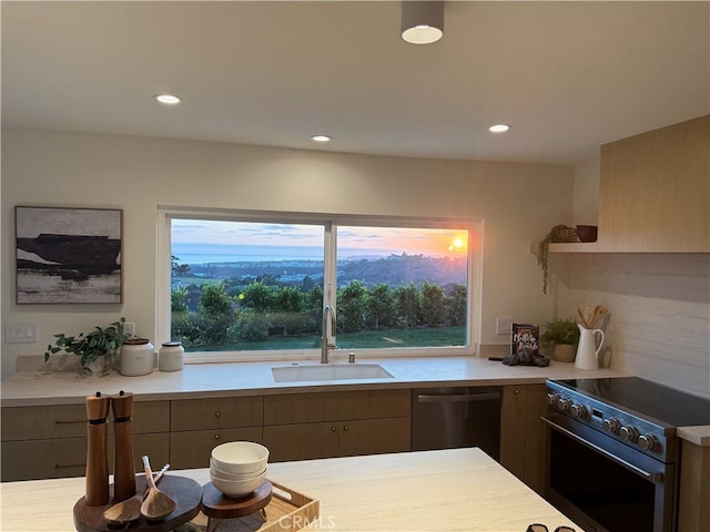 317 Calle Familia, San Clemente, CA 92672 - kitchen with stainless steel appliances, light countertops, modern cabinets, and recessed lighting