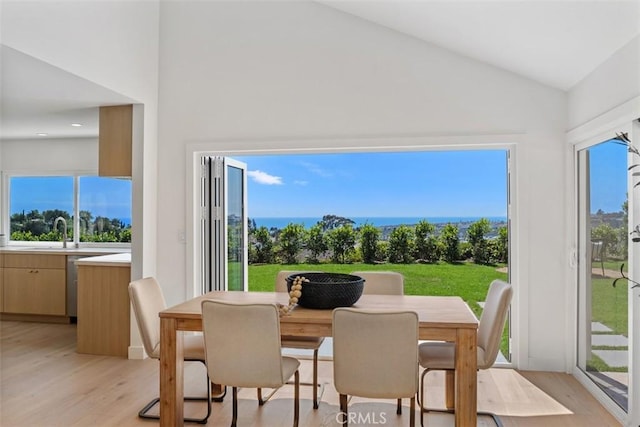317 Calle Familia, San Clemente, CA 92672 - dining room with light wood finished floors and high vaulted ceiling