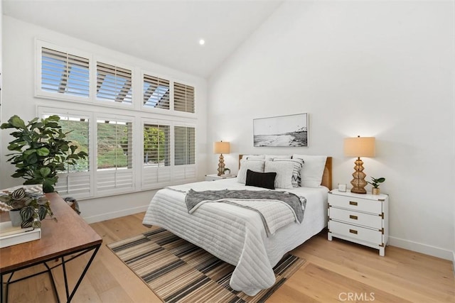 317 Calle Familia, San Clemente, CA 92672 - bedroom featuring high vaulted ceiling, light wood-style floors, and recessed lighting