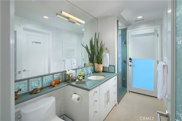 1510 E Oceanfront, Newport Beach, CA 92661 - bathroom with vanity, tile patterned floors, and recessed lighting