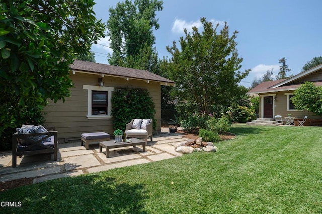 1036 N Chester Ave, Pasadena, CA 91104 - view of grassy yard with a patio area, an outdoor hangout area, and entry steps