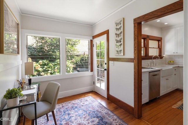 1036 N Chester Ave, Pasadena, CA 91104 - home office featuring hardwood / wood-style floors, ornamental molding, and recessed lighting