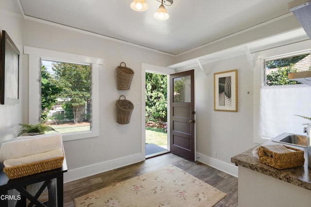 1036 N Chester Ave, Pasadena, CA 91104 - foyer entrance featuring healthy amount of natural light, wood finished floors, and ornamental molding