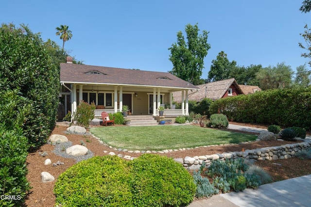1036 N Chester Ave, Pasadena, CA 91104 - ranch-style home featuring a porch, a chimney, and a front yard
