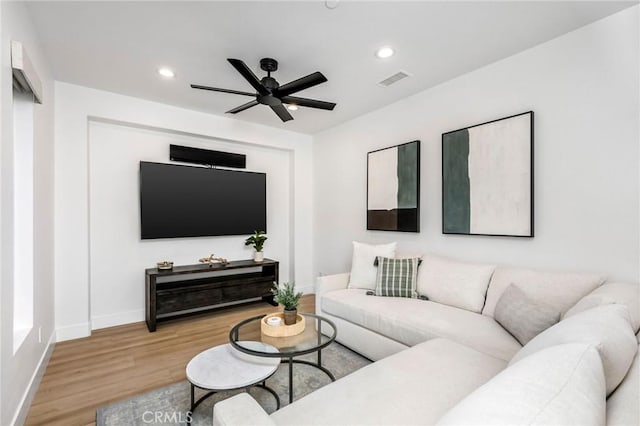 308 Via El Patio, San Clemente, CA 92673 - living area with wood finished floors, ceiling fan, and recessed lighting