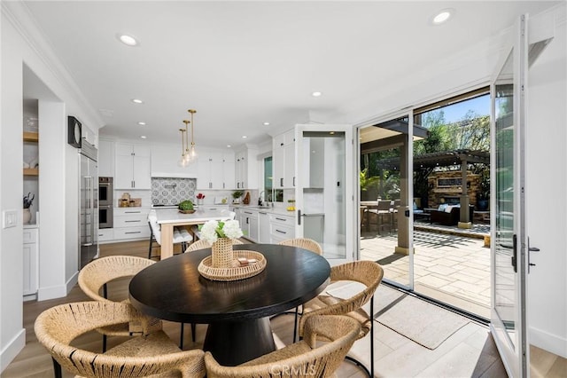 308 Via El Patio, San Clemente, CA 92673 - dining room with light wood-style floors, recessed lighting, and crown molding