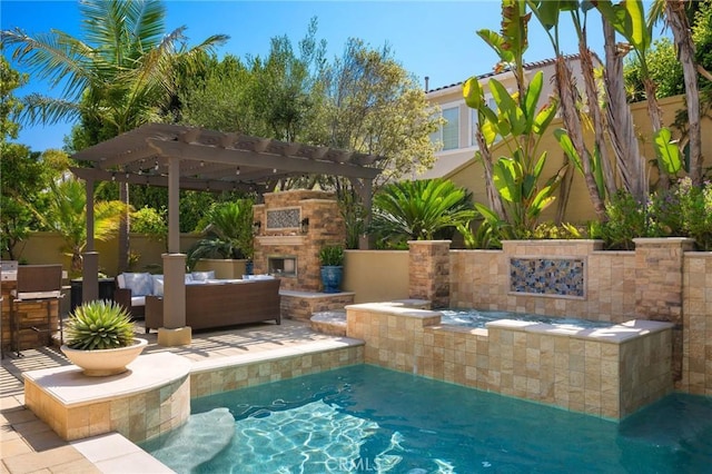 308 Via El Patio, San Clemente, CA 92673 - view of swimming pool with a patio area, a pergola, and an outdoor living space with a fireplace