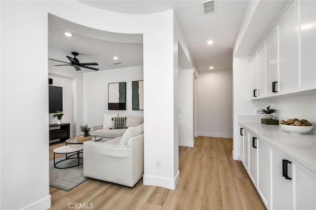 308 Via El Patio, San Clemente, CA 92673 - living room featuring light wood-style floors, recessed lighting, and a ceiling fan