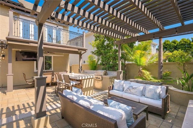 308 Via El Patio, San Clemente, CA 92673 - patio / terrace with outdoor lounge area, an outdoor kitchen, a patio, and a pergola