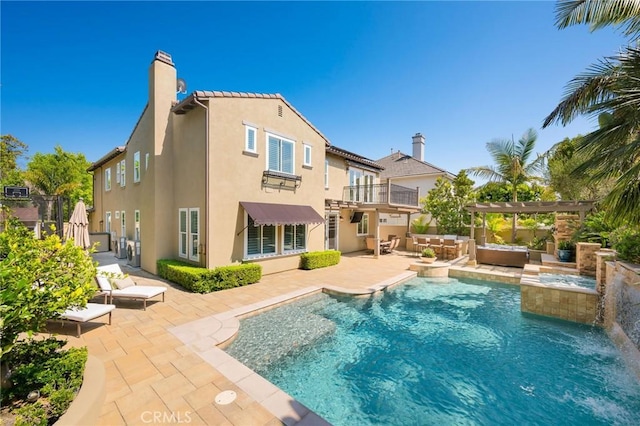 308 Via El Patio, San Clemente, CA 92673 - back of house with stucco siding, a pergola, a balcony, a patio, and an outdoor hangout area