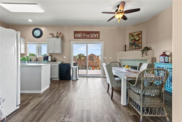 235 Cornuta Way, Nipomo, CA 93444 - dining room with dark wood finished floors, recessed lighting, and ceiling fan