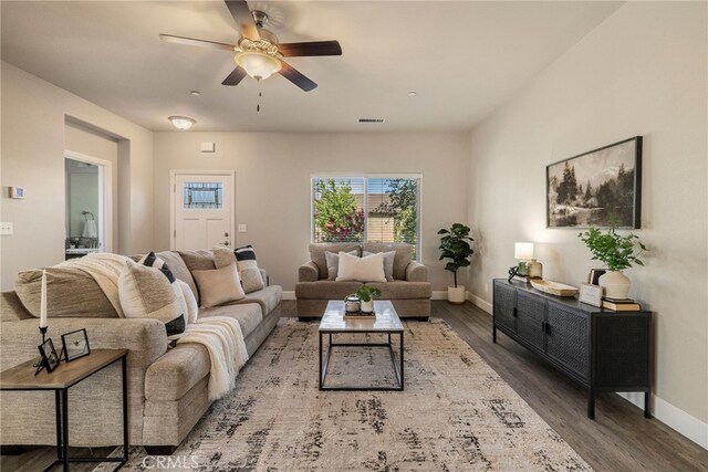 2740 Levi Ln, Chico, CA 95973 - living room with wood finished floors and a ceiling fan
