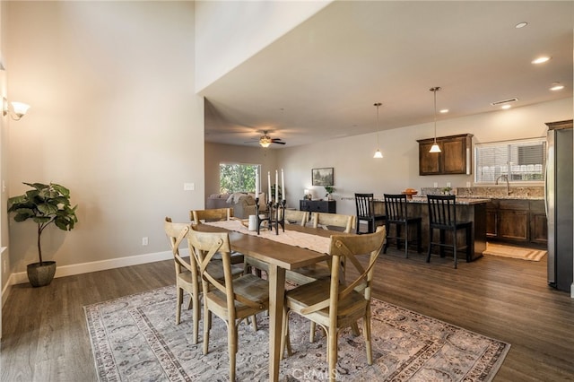 2740 Levi Ln, Chico, CA 95973 - dining area featuring dark wood finished floors, a ceiling fan, and recessed lighting