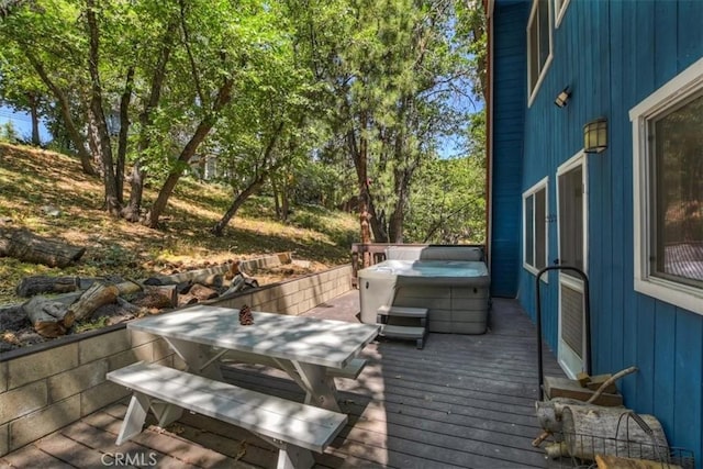 1351 Silverado Rd, Big Bear City, CA 92314 - wooden terrace with a hot tub