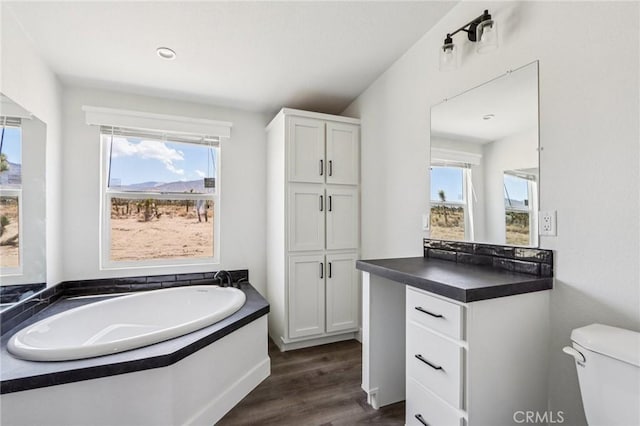 537 Calaveras Rd, Pinon Hills, CA 92372 - bathroom with healthy amount of natural light, a bath, and wood finished floors