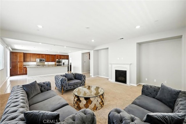 6212 Athena St, Chino, CA 91710 - living area with recessed lighting and a fireplace with flush hearth