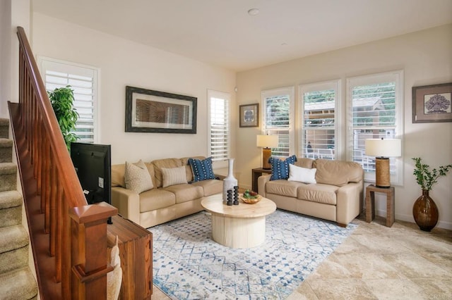 674 Calypso Pl, Encinitas, CA 92024 - living area featuring stairs and baseboards
