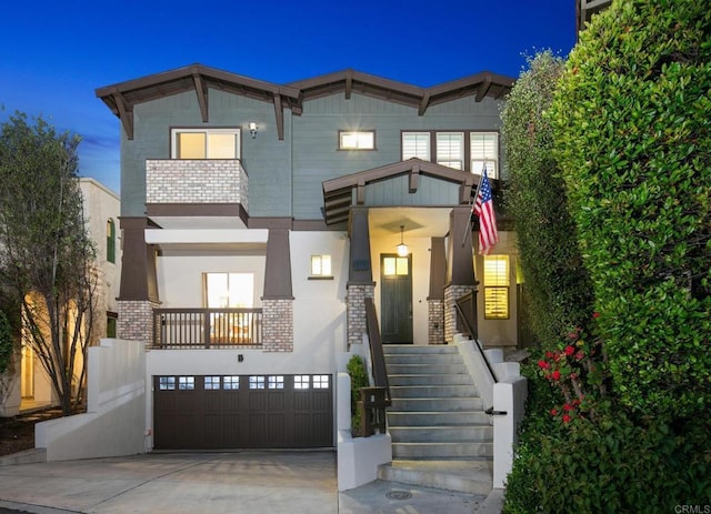 674 Calypso Pl, Encinitas, CA 92024 - view of front of house featuring stairs, driveway, stucco siding, and a garage