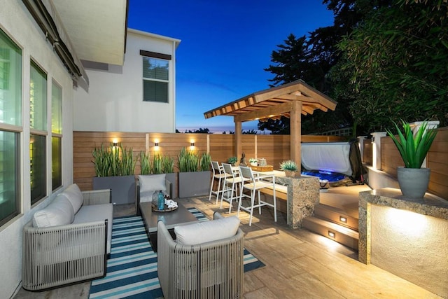 674 Calypso Pl, Encinitas, CA 92024 - fenced backyard with an outdoor hangout area, a patio, and outdoor dining area