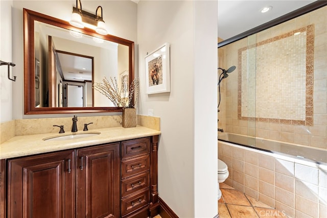 1 Overlook Dr, Ladera Ranch, CA 92694 - full bath featuring tiled shower / bath, vanity, tile patterned flooring, and recessed lighting