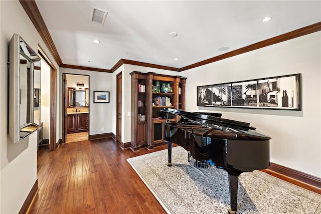 1 Overlook Dr, Ladera Ranch, CA 92694 - office space featuring dark wood-style floors, crown molding, and recessed lighting