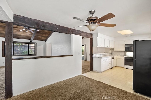 835 Madrone Ave, Chico, CA 95926 - kitchen featuring ceiling fan, freestanding refrigerator, electric stove, and light carpet