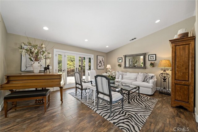 33612 Vino Way, Temecula, CA 92591 - living area with french doors, lofted ceiling, wood finished floors, and recessed lighting