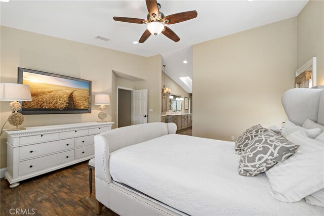 33612 Vino Way, Temecula, CA 92591 - bedroom with lofted ceiling, dark wood finished floors, ensuite bathroom, and a ceiling fan