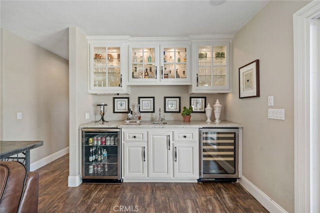 33612 Vino Way, Temecula, CA 92591 - indoor wet bar featuring beverage cooler and dark wood-style flooring