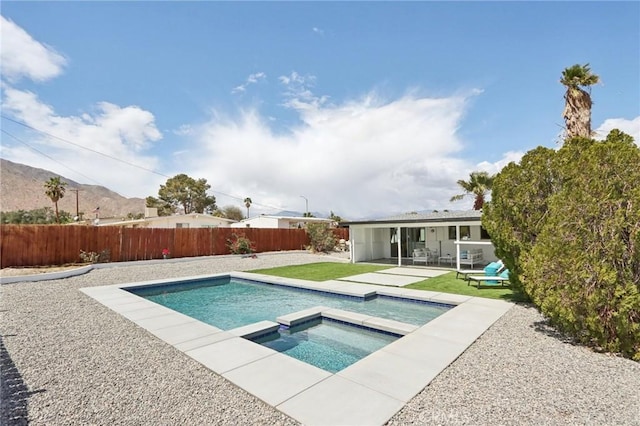 845 W Gateway Dr, Palm Springs, CA 92262 - view of pool with a fenced backyard, a patio, and a pool with connected hot tub
