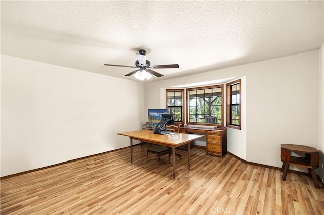 41050 Mesa Robles Cir, Temecula, CA 92592 - home office with light wood finished floors, ceiling fan, and a textured ceiling