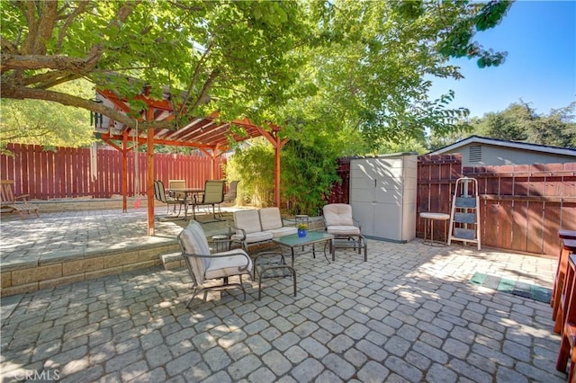 4887 Arizona Ave, Atascadero, CA 93422 - fenced backyard with a patio area, a pergola, and outdoor dining space