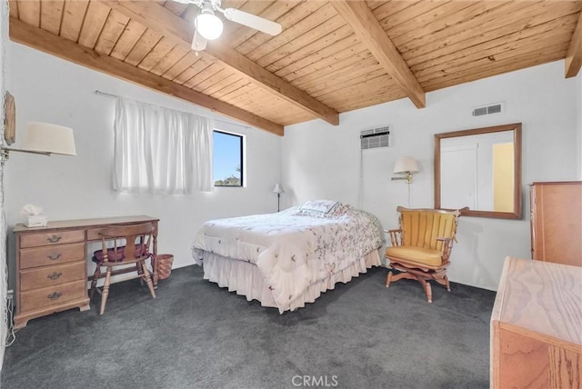 506 Geneva Ave, Claremont, CA 91711 - bedroom with a wooden ceiling with exposed beams and dark carpet